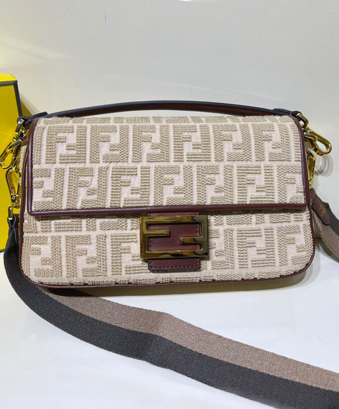 Fendi Baguette FF Canvas Bag 8BR600 Cream